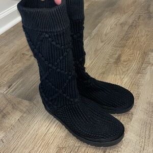 UGG Australia Black Classic Cardy Knit Tall Sweater Boots 5879 Women’s Size 7‎